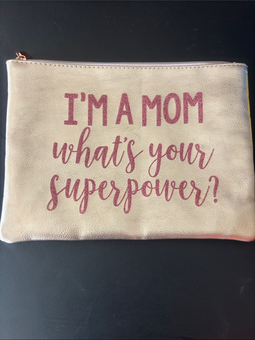 Metallic Cream "I'm a Mom" Zipper Pouch - Mom Superpower Design